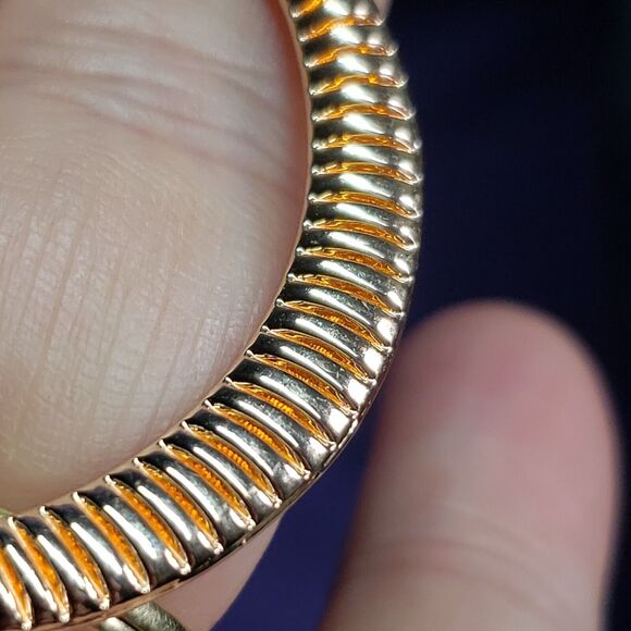 Rose Gold & Copper Tone Textured Holographic Round Dangle Drop Earrings - Picture 6 of 10